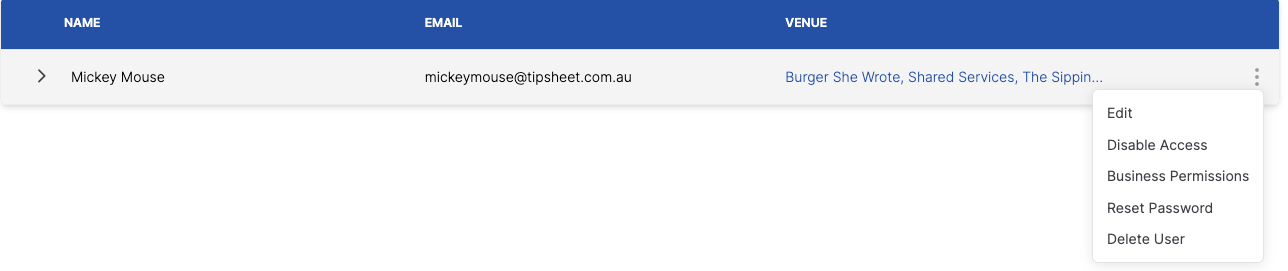 The menu on a user's row